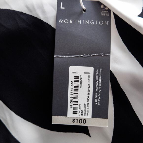 NEW Worthington Graphic Print Dress Retro Graphic Mod Collared Black White Sz L - Picture 12 of 13